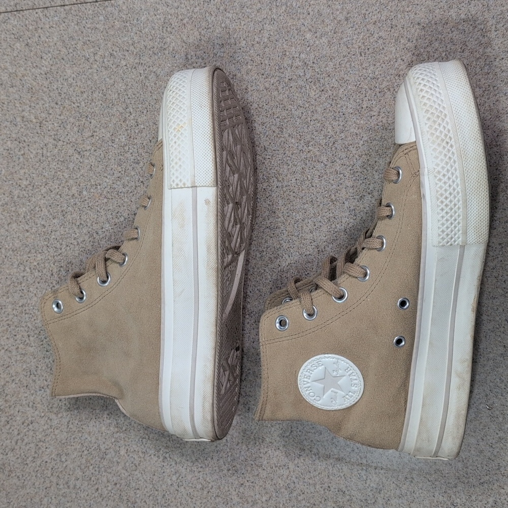 Converse All Star High Top Sneakers Gym Shoes Tan Leather Upper, Lift, Women's 9 - Picture 6 of 12